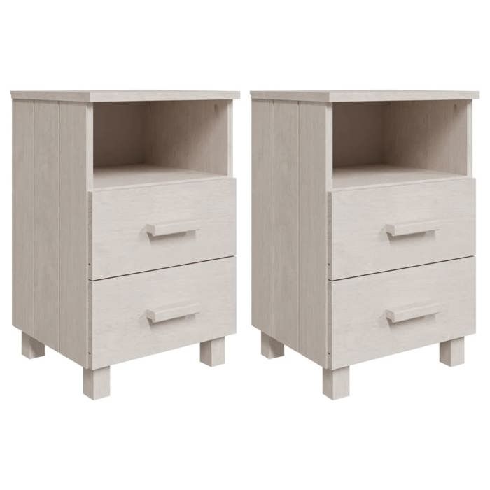 Tables de chevet en bois massif - GKO - Lot de 2 - Blanc - 40x35x62 cm - 2 tiroirs - Compartiment ouvert - Bois de pin