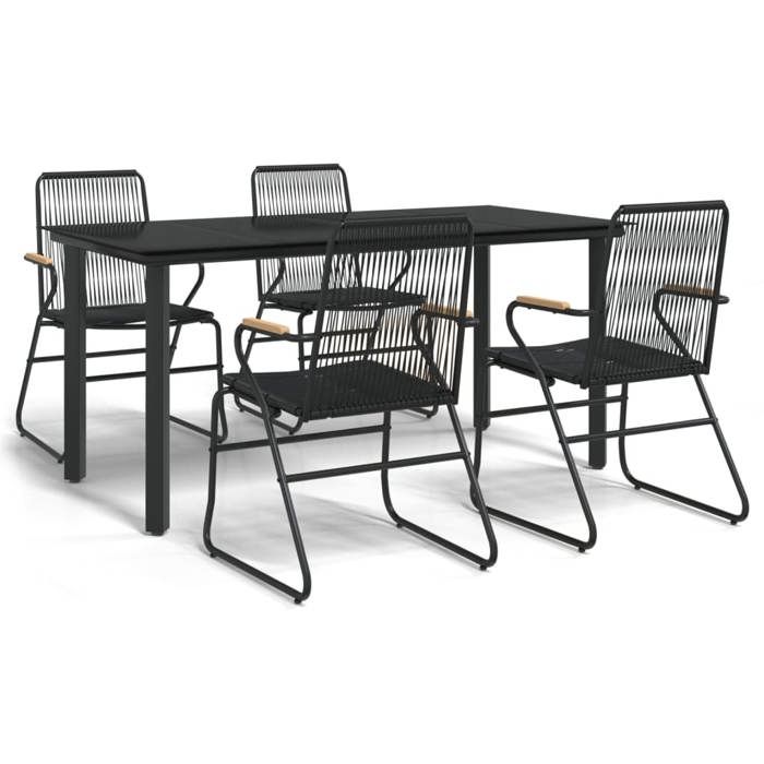 Ensemble à manger de jardin - BURKE - 5 pièces - Noir - Rotin PVC - Table 160x80x74 cm - Chaise 58x59x85 5 cm