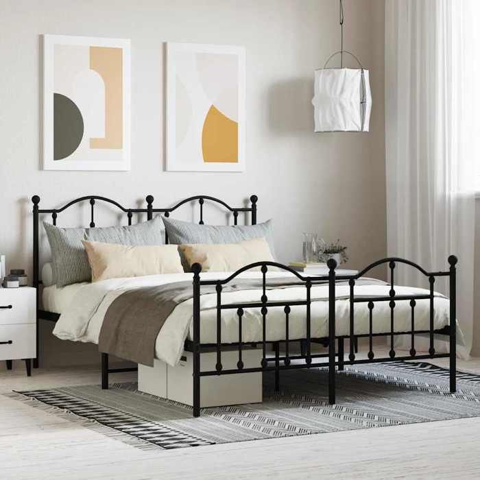 Cadre de lit en métal - Happiness - 140x190 cm - Noir - Acier - Espace de rangement - Montage simple