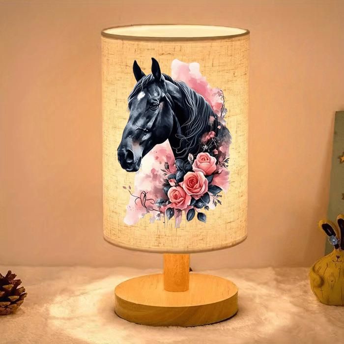 Lampe de Chevet Motif Cheval Noir 3 couleurs acve USB pour Salon Table à Manger Maison et Bureau Lampe Décorative Cadeau parfait