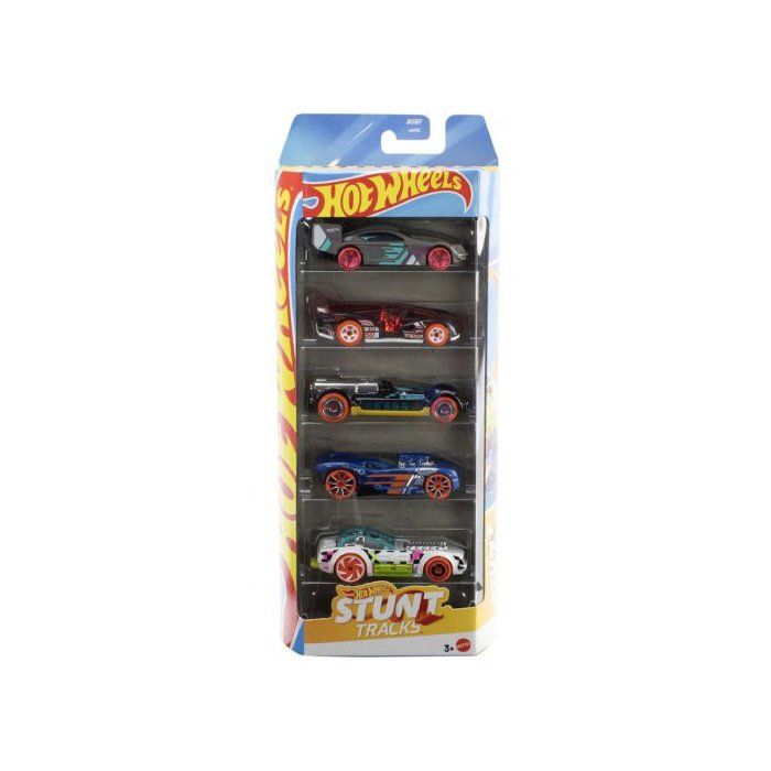 Coffret 5 Vehicules Hot Wheels : Stunt Tracks - Set Voitures Miniatures + Carte tigre - Jouet Enfant
