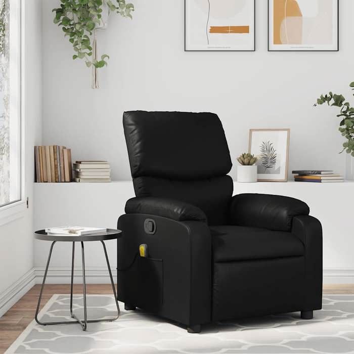 NEW 2026 Fauteuil Massant inclinable - Chaise simple - Multifonctionnel - noir similicuir 75x99x99 cm L3411