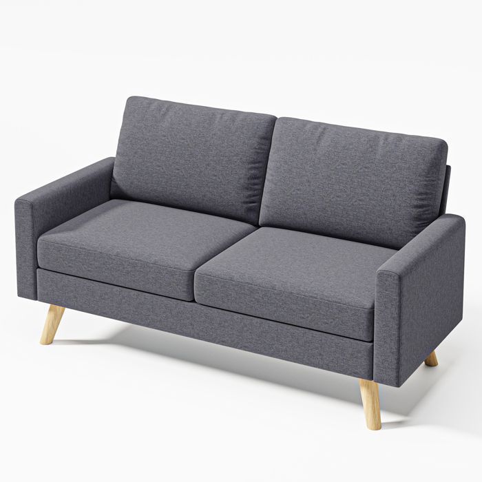 Canapé 2 Places - Bealife - Scandinave - Lin Gris Foncé - 2 Coussins - 2 Accoudoirs - Bois - Salon - Chambre - 157x72x85 cm
