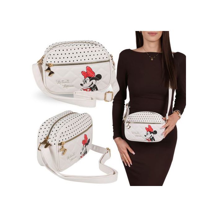DISNEY Minnie Mouse Sac à main crème pour femme avec bandoulière réglable petit sac à main 21x16x8cm