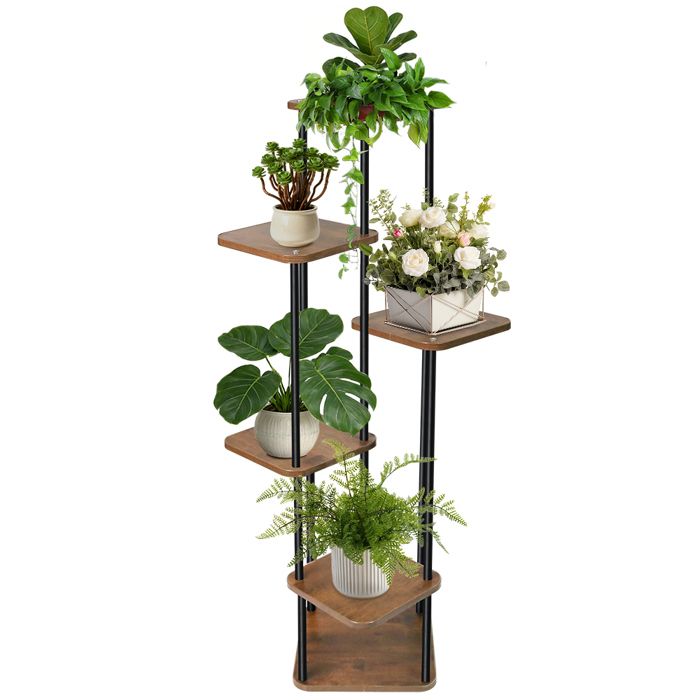 JEOBEST Support pour Plantes à 6 Niveaux Hauteur 132 cm Etagère Dangle pour Plusieurs Plantes à Fleurs Porte Plante Marron