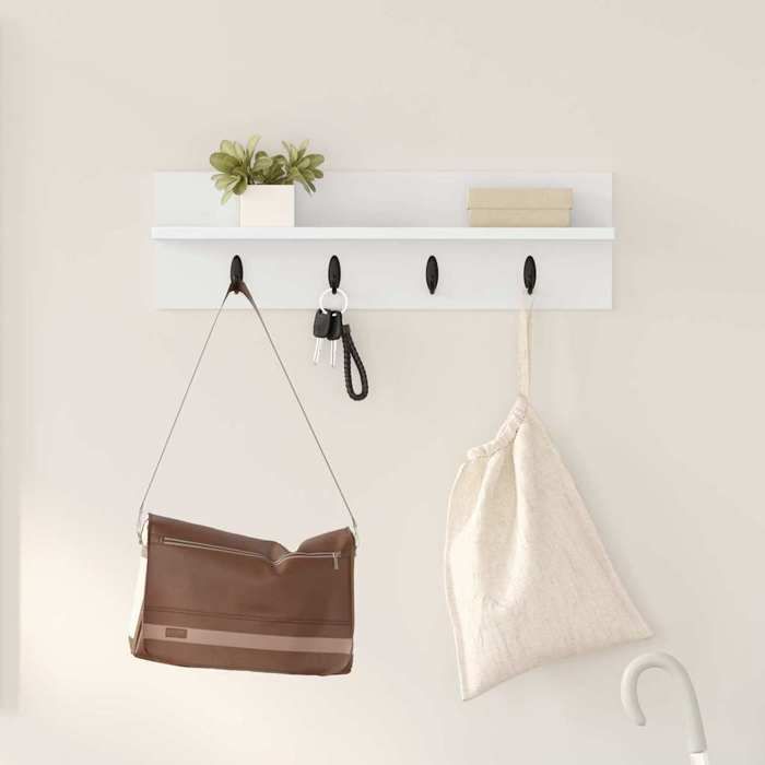 Blanc Porte-manteau mural Blanc 60x10 5x18 cm Bois dingénierie - Étagère flottante H11921