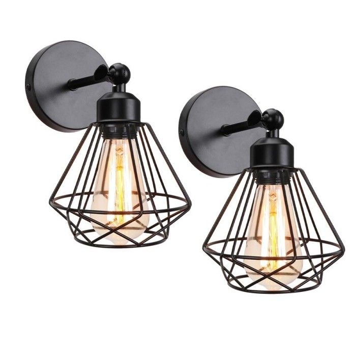 Applique murale - Lot de 2 - Métal noir - 2×E27 - Style scandinave vintage