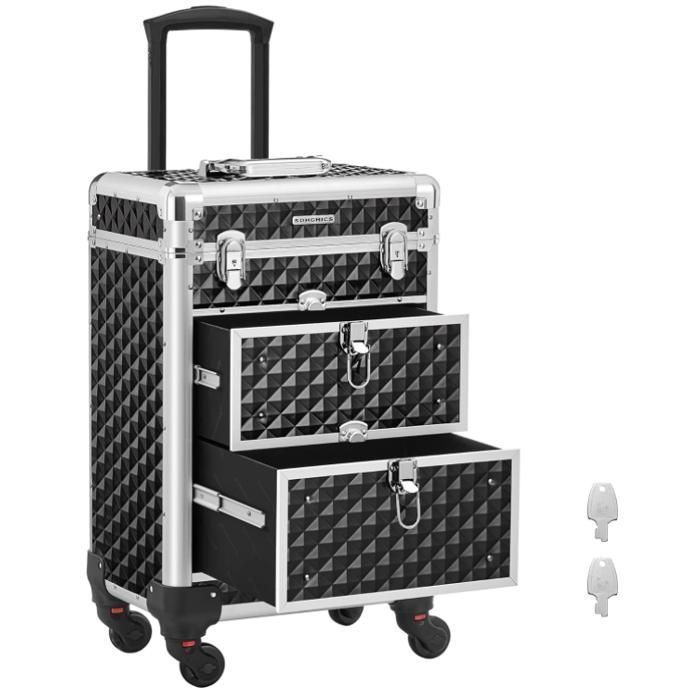 Mallette cosmétique - Valise de Maquillage Professionnel - Roulette 360° - 2 tiroirs - 34x24x56 cm