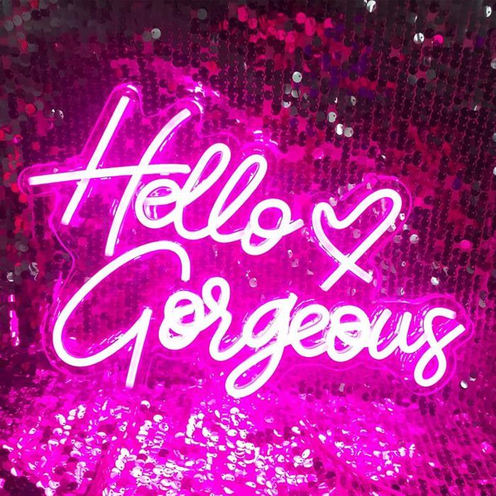Fespcj Lampe néon LED Hello Gorgeous pour maison mariage anniversaire fête Bacelorette avec interrupteur à intensité A1-