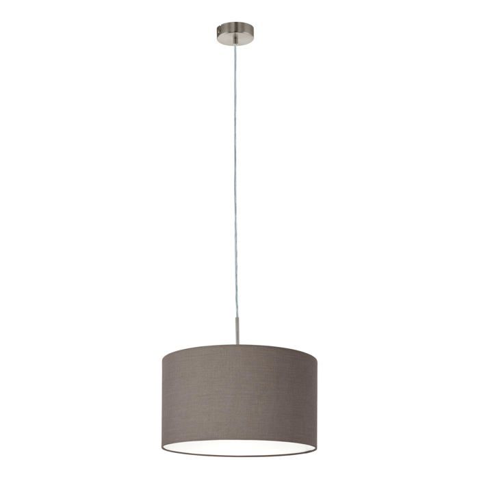 Suspension Pasteri lampe suspendue textile 1 flamme luminaire suspendu en acier et tissu couleur : nickel mat anthracite marro