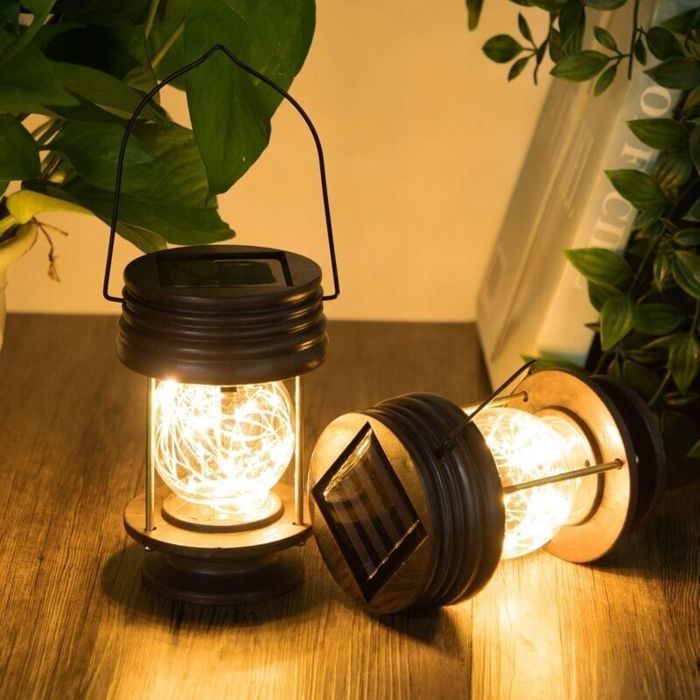Lanterne portative Lot de 2 lanternes solaires suspendre pour jardin lampe de table LED vintage ave