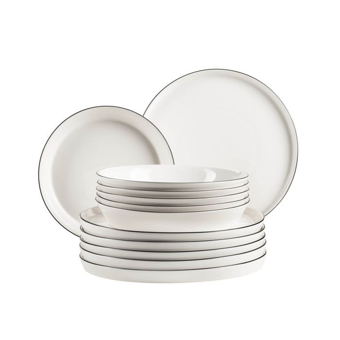 Mäser Service de table SITA 12 pièces blanc avec liseré noir