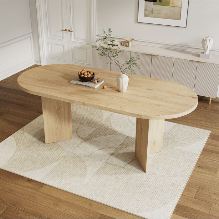 HOMVRA Table à manger ovale 160 x 80 cm pour 6 à 8 personnes plateau MDF 18 mm coloris chêne