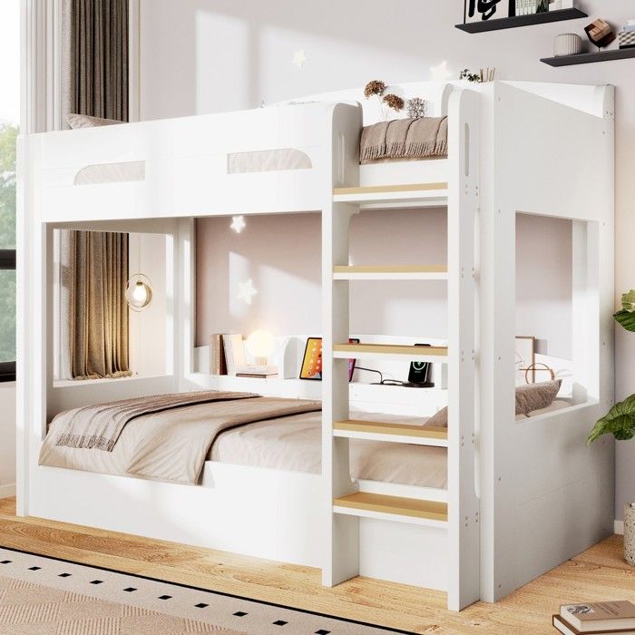 Lit superposé - PAGE LIVING - Modèle standard - 90x200 cm - Bois massif+MDF - Prise USB intégrée