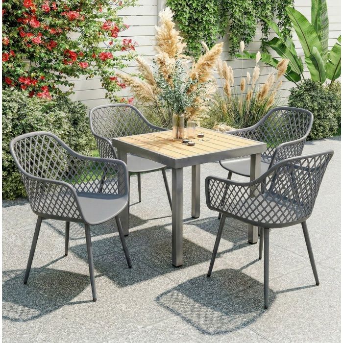 WOVREO Lot de 4 chaises de jardin 56 x 51 x 84 cm avec accoudoirs plastique resistant aux UV gris fonce