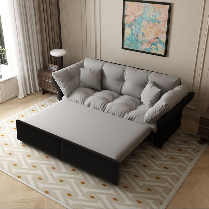 Canapé convertible 3 en 1 190 cm en velours gris clair canapé lit avec 2 coussins couchage 154 x 203 cm