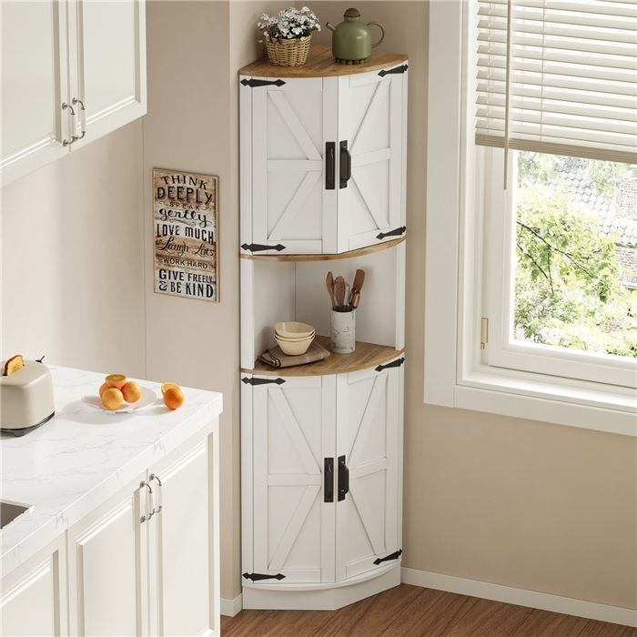 Buffet dangle 39.5x39.5x180cm 5 compartiments blanc bois rustique meuble compact gain de place pour coin repas et salon