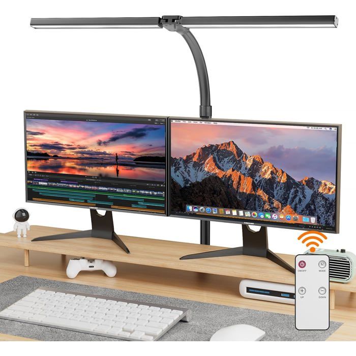 1300Lm Lampe De Bureau À Double Tête Led Réglable Avec Télécommande 24W 80Cm Lampe À Pince Pour Écran Lumière À Domicile Ave[BI51]