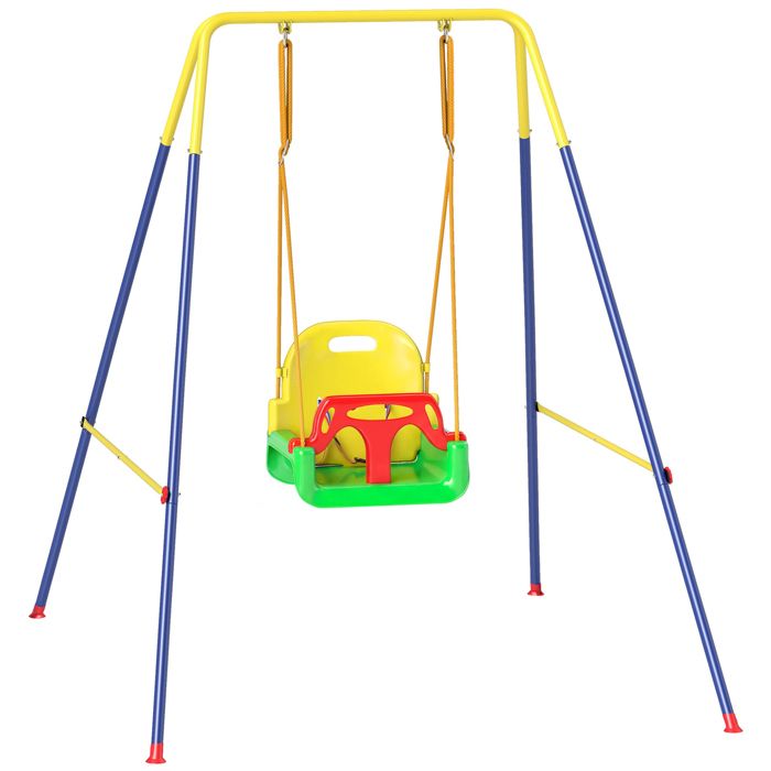 LIA Portique Balançoire Enfants 3-en-1 Balançoire Pliable avec Siège Réglable Intérieur et Extérieur Multicolore