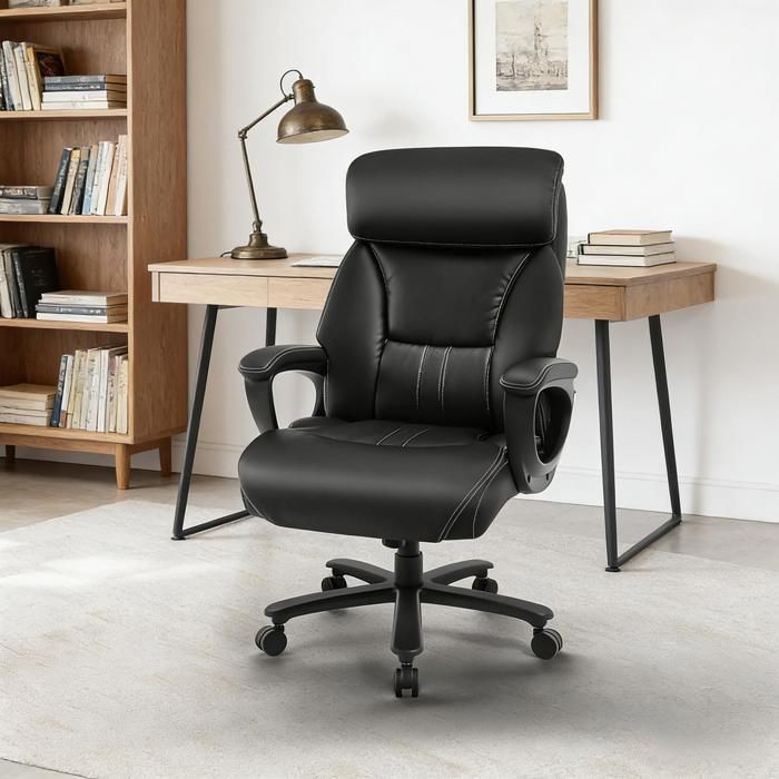 Chaise de bureau - ZEVKOR - Ergonomique - Appui-tête réglable - Soutien lombaire - Simili cuir noir
