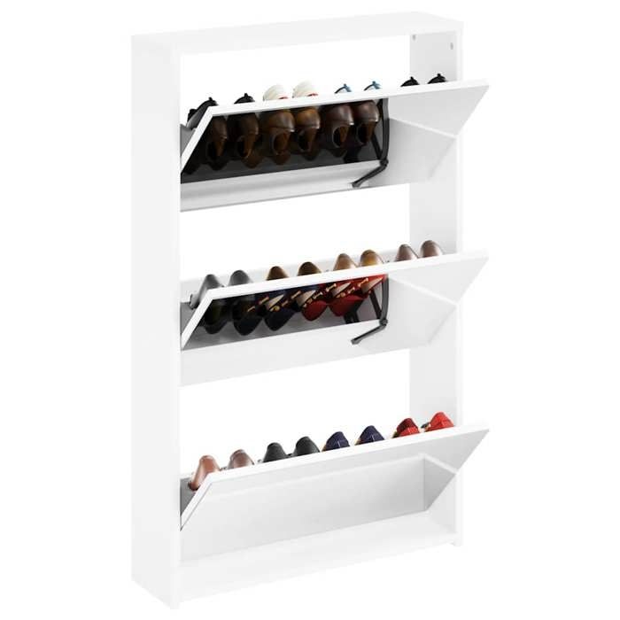Casier à chaussures - Peu encombrant - Meuble à chaussures avec miroir 3 couches - Blanc brillant - 63 x 17 x 102 5 cm - Assemblage
