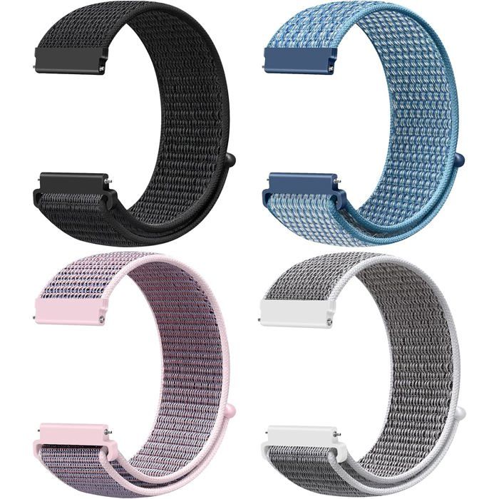 Bracelet de montre en nylon - DeliaC - Lot de 4 - 20 mm - Fermeture Velcro réglable - Nylon double couche tissé serré