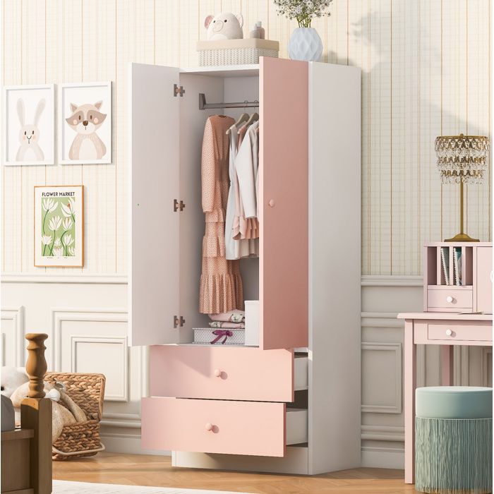 Maisentiel Armoire penderie rose et blanc 70 x 40 x 170 cm avec 2 tiroirs