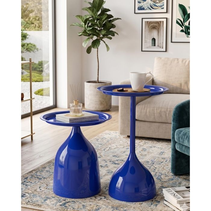 Lot de 2 Tables dAppoint Bleu Foncé en Métal Bout de Canapé Rond Petite Table Basse de Salon ou Balcon Bleu Fon TABLE DAPPOINT