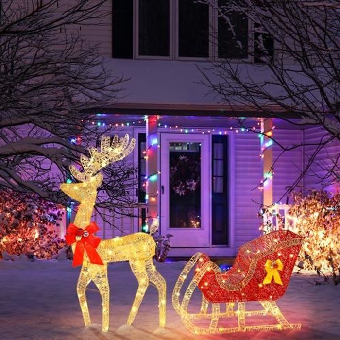 Décoration Renne De Noël Lumineux Extérieur 82x45 Cm - Éclairage Solaire - Acrylique Résistant Aux Intempéries - 10