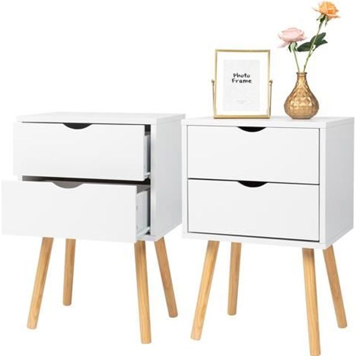 Lot de 2 tables de chevet avec tiroirs - 40 x 30 x 60cm Blanc Lot de 2 tables de chevet avec tiroirs - 40 x 30 x 60cm Blanc