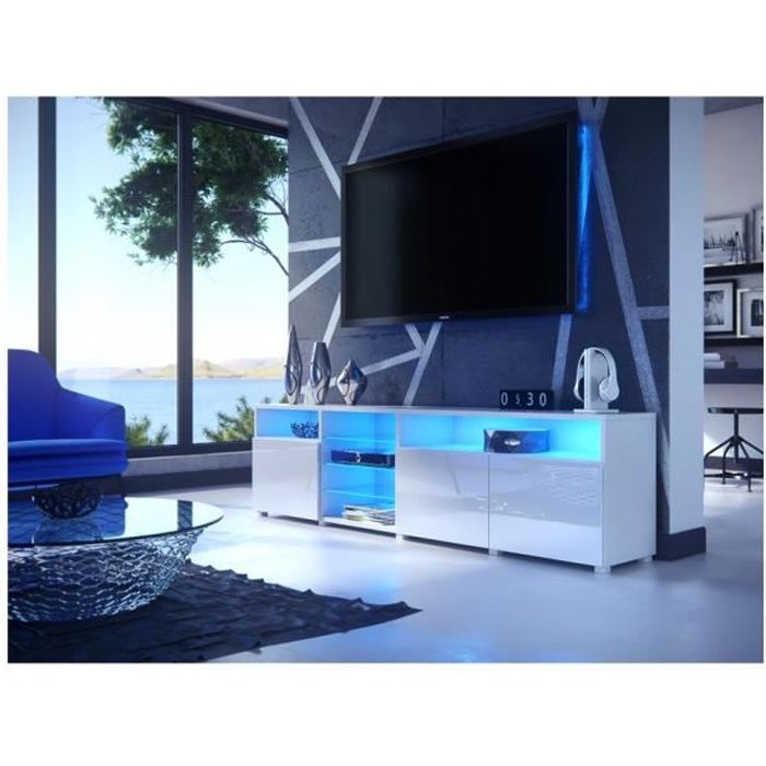 Meuble TV blanc design 200 cm à LED Clost