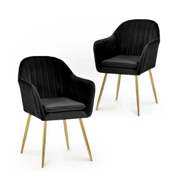 chaises avec accoudoirs en velours noir - regina - lot de 2 - blanc - style contemporain