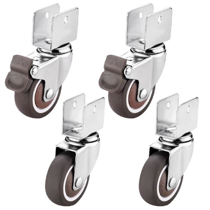 Lot De 4 Roulettes Pivotantes Filetées 3/8-16UNC - Diamètre 5,1 Cm - Charge 50kg - Pour Meubles, Chariots