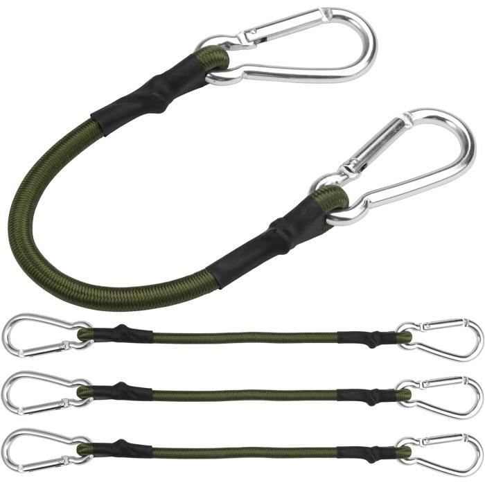 Lot De 4 Tendeurs Élastiques 60 Cm Avec Mousquetons – Corde 8 Mm Robuste Pour Bagages, Tentes & Camping