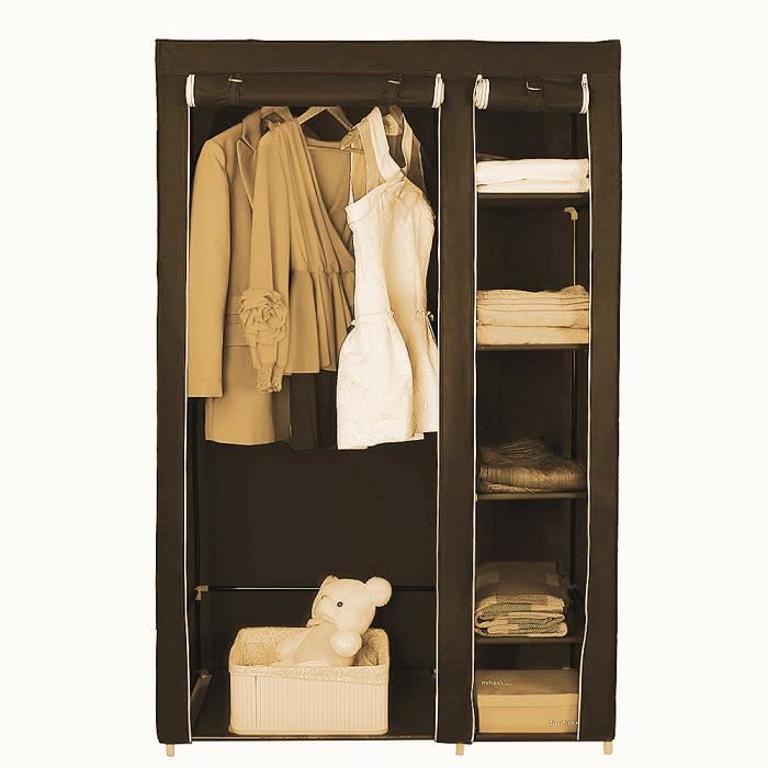 Armoire Penderie Marron Portable 110 45 178cm Meuble Etageres De Rangement Diy Pour Vetements Cdiscount Maison