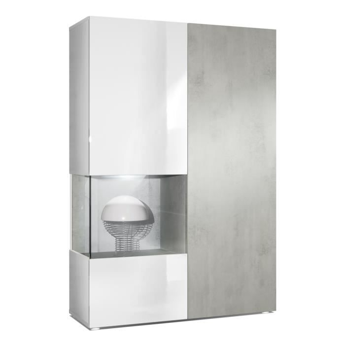 Vladon Vitrine Morena Corps en Blanc mat- insert en Aspect Béton Oxyde avec LED Vladon Vitrine Morena Corps en Blanc mat- insert en Aspect Béton Oxyde avec LED