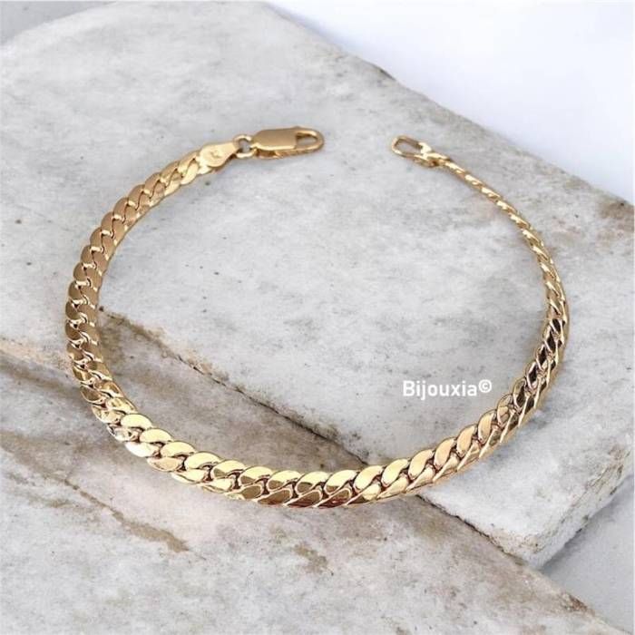 Bracelet Maille Anglaise 18 cm X 4 50 mm Plaqué or 18 carats - 750/000 Mousqueton