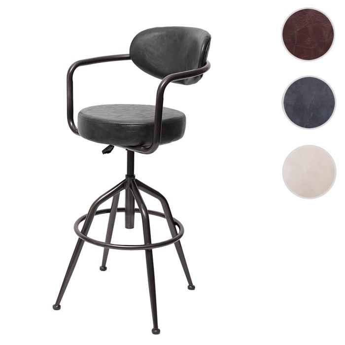 Tabouret de bar HWC-H10f design industriel faux daim vintage gris