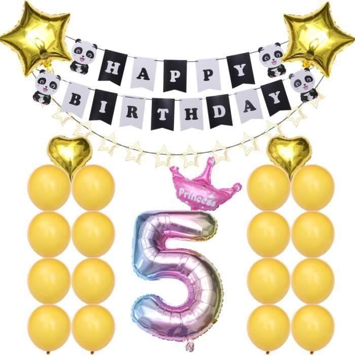 Banniere Panda Joyeux Anniversaire Ballons Ensemble Pour Les Fournitures De Parti De Filles Bebe Filles Numero 5 Cdiscount Maison