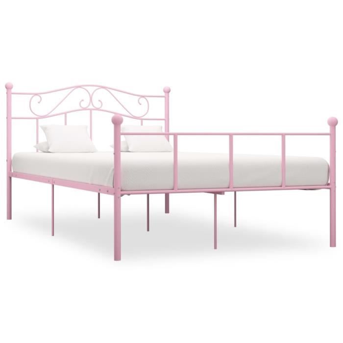 cadre de lit adulte en métal rose 140 x 200 cm - pop market