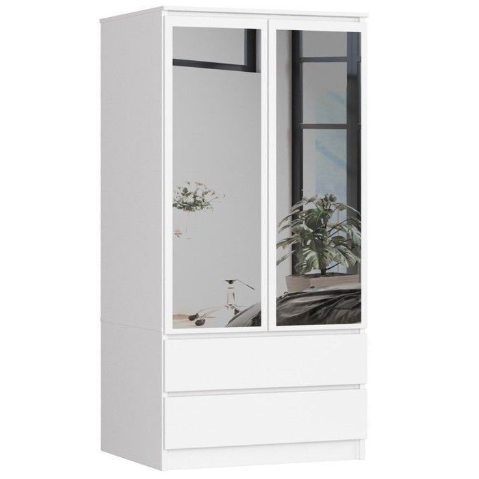 Armoire AKORD S60 avec miroir Blanche 60 cm 2 portes 2 tiroirs façade Blanche 1 étagère 60x51x180 cm Armoire AKORD S60 avec miroir Blanche 60 cm 2 portes 2 tiroirs façade Blanche 1 étagère 60x51x180 cm