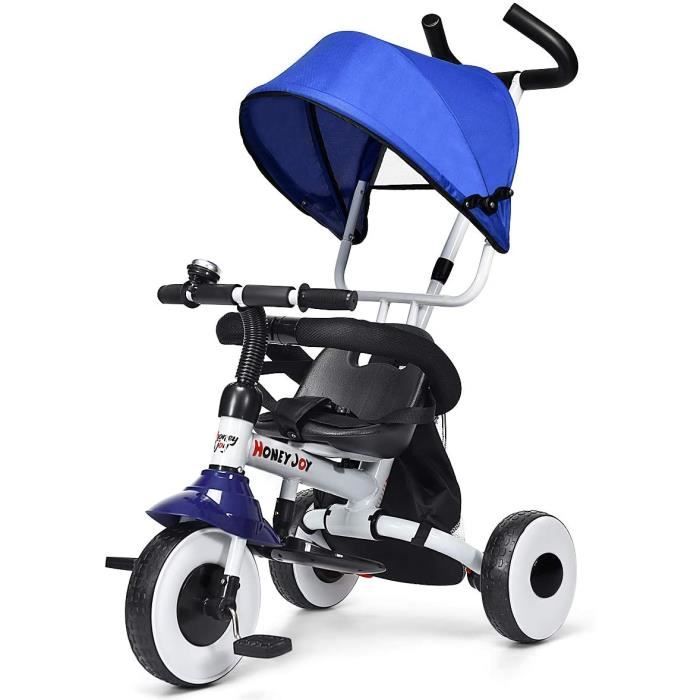 TRICYCLE Bébé Evolutif Pliable avec ParaSoleil Extensible,4 en 1 Vélo Poussette 3 Roues,Frein