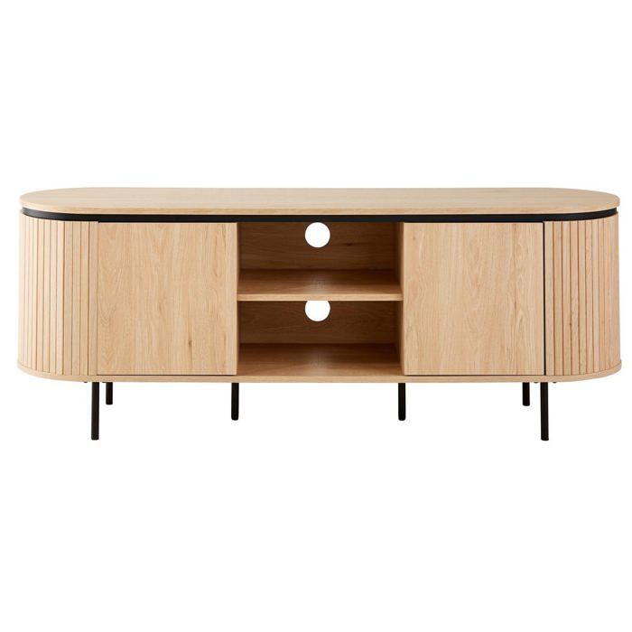 CALICOSY - Meuble TV 2 portes avec côtés effet rainuré L150 cm - MALAGA - Bois clair CALICOSY - Meuble TV 2 portes avec côtés effet rainuré L150 cm - MALAGA - Bois clair