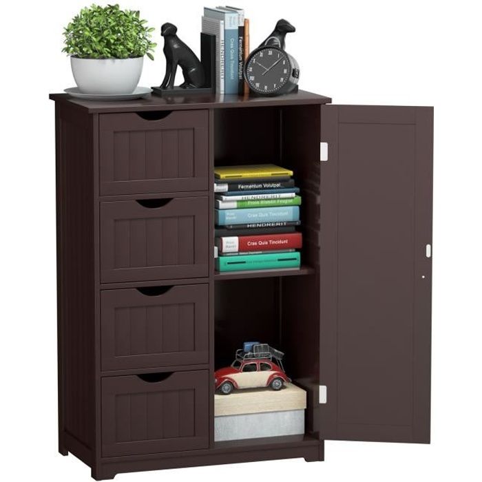 COSTWAY Commode Meuble de Rangement pour Salle de Bain avec 4 Tiroirs en Bois