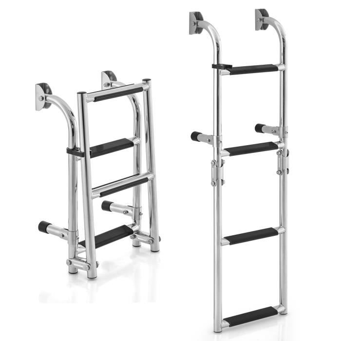 COSTWAY Échelle de Piscine Pliable en Acier Inoxydable - 4 Marches Clips en Plastique Adaptateur de Sol -Ponton Bateaux Quai Yacht