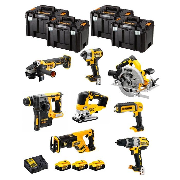 DeWALT Kit DWK805T DCD996 + DCH273 + DCG405 + DCF887 + DCS334 + DCS367 + DCS570 + DCL050 + 3 x 5 0 Ah + DCB115 + 4 x TSTAK VI