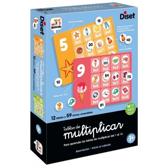 Jeu éducatif - DISET - j'apprends les tables de multiplication - système autocorrectif - multicolore