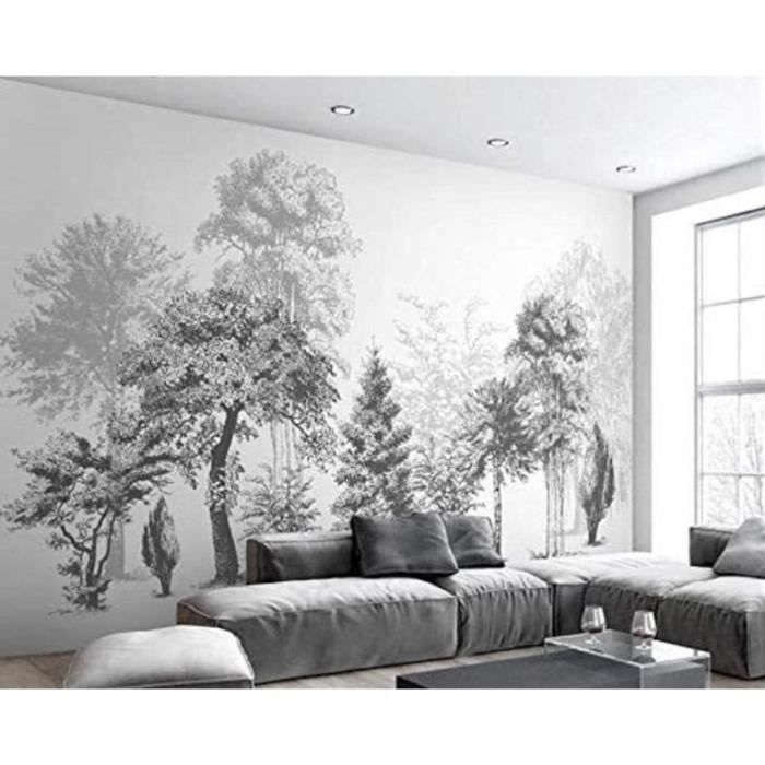 Papier Peint Panoramique Abstrait Arbre Noir Et Blanc Tapisserie ...
