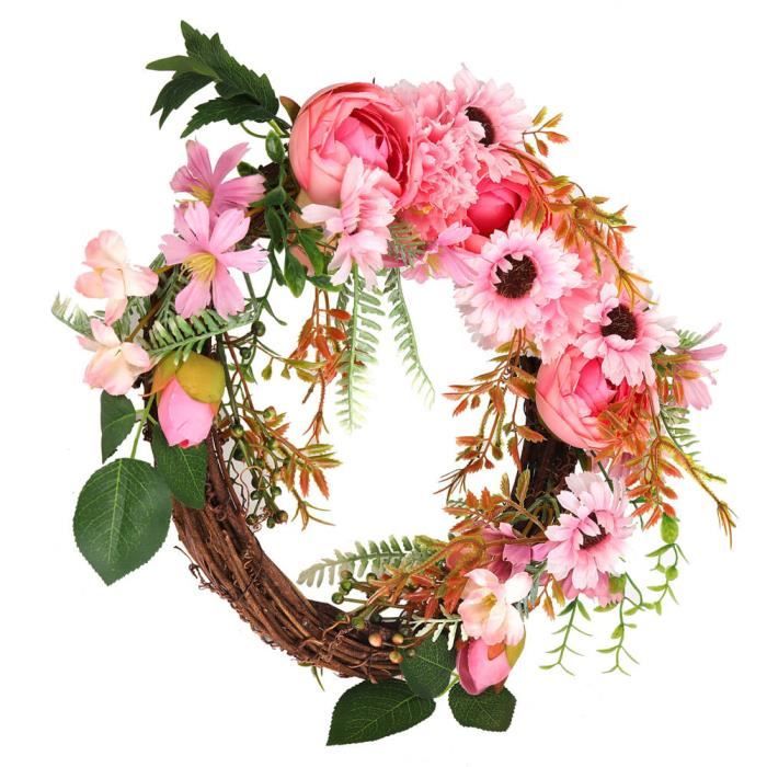 Couronne De Porte Artificielle - Eucalyptus Et Fleurs Blanc | Diamètre 42cm | Pour Entrée, Mur, Cheminée