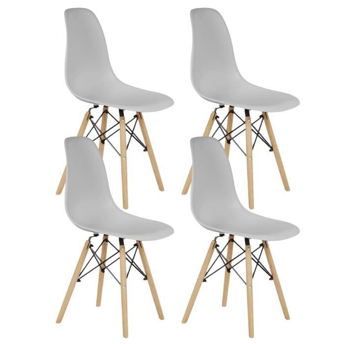 ERROLVES®Lot de 4 chaises-Gris clair-Pieds en bois + plateau en PP